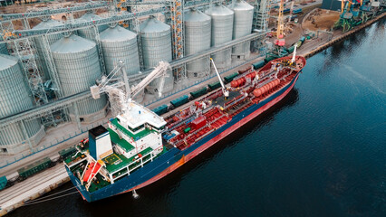 Elevator grain-carrier of Ukraine. Grain, hunger strike, sea ship. War in Ukraine