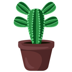Vector illustration of cactus flowerpot, indoor flower, decorative flower