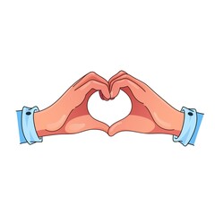 Male hands making heart sign. Heart gesture. Illustration in cartoon style. Vector isolated on white background.