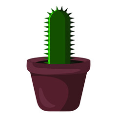 Vector illustration of cactus flowerpot, indoor flower, decorative flower