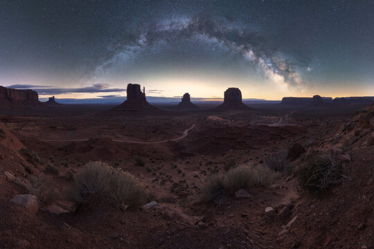 Scenic from above view of mountain under Milky way - Powered by Adobe
