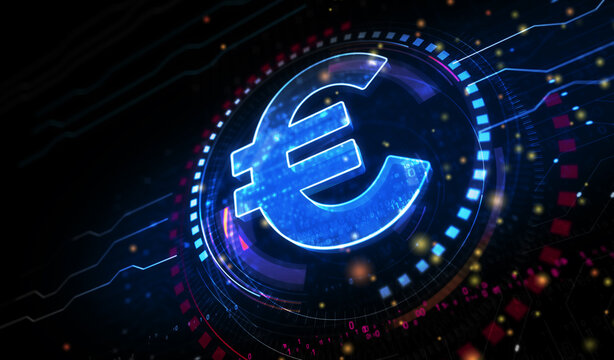Euro currency icon and EUR money symbol digital concept 3d illustration