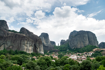 Landscape with giant steep rocks in the area of Meteora, Greece