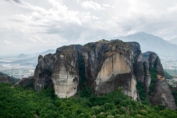 Landscape with giant steep rocks in the area of Meteora, Greece