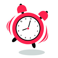 Alarm clock showing eight o'clock, isolated on white background. Flat design. Vector illustration.