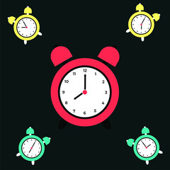 Alarm clock showing eight o'clock, isolated on white background. Flat design. Vector illustration.