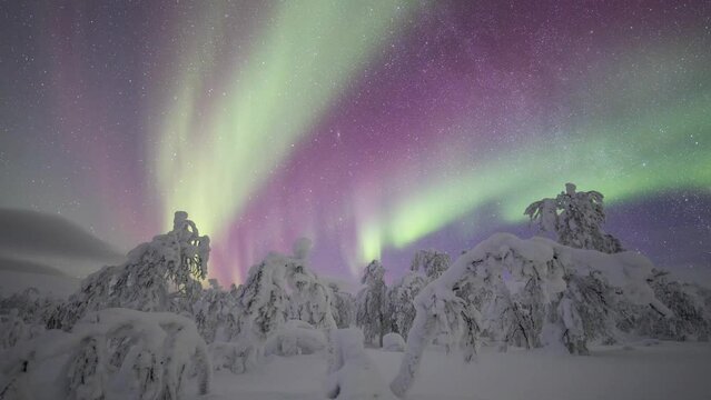 Time lapse of Northern lights in Pallas Yllastunturi National Park, Lapland, Finland