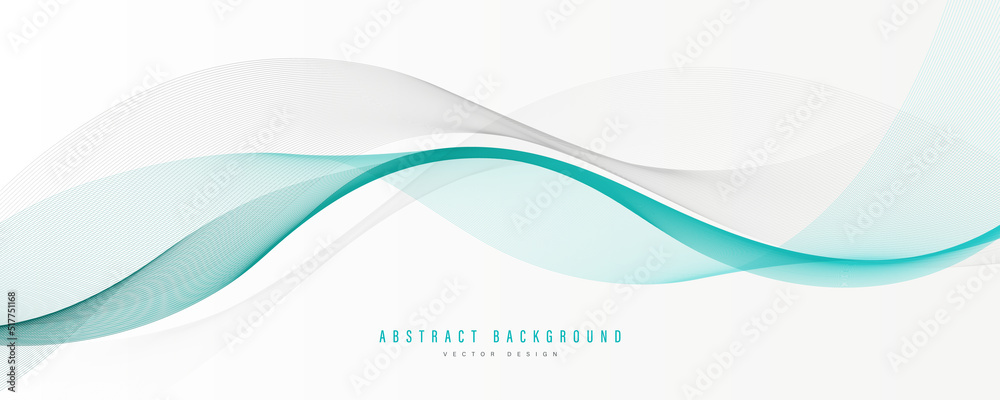 Poster abstract grey and teal flowing wave lines on white background. smooth dynamic wavy lines. modern ban