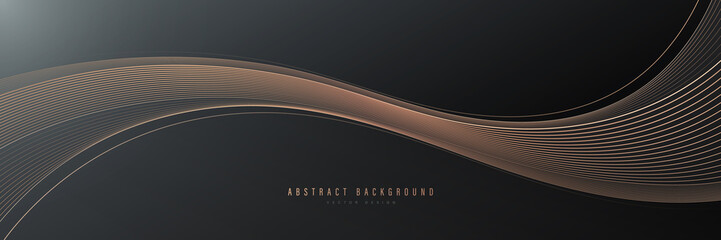 Luxury dark abstract background with golden wave lines. Shiny flowing gold wave lines element. Modern moving lines design. Elegant graphic. Vector illustration