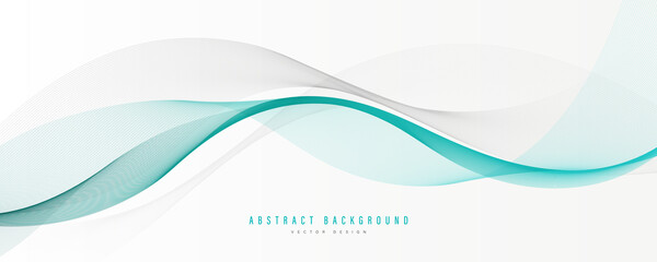 Abstract grey and teal flowing wave lines on white background. Smooth dynamic wavy lines. Modern banner template design. Suit for brochure, website, flyer, banner, poster. Vector illustration