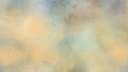 watercolor background painting with cloudy distressed texture. soft yellow beige lighting and gradient blue green colors. colorful background with watercolor stains and for design and decoration. 