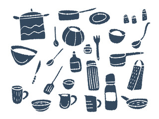 Drawing of kitchen utensils in the doodle style.
