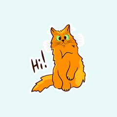 A cheerful red cat. Vector illustration in cartoon style. Sticker.