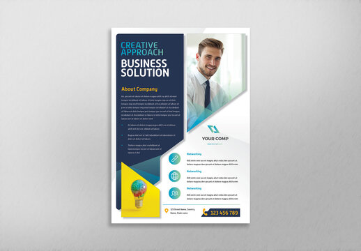 Business Flyer with Blue Color and Abstract Elements