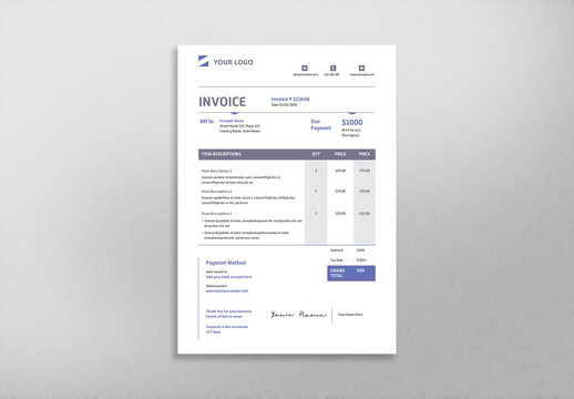 Invoice Layout with Blue Color