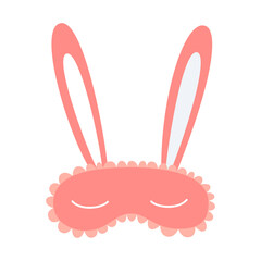 Beauty Eye Covering Sleep Mask. Blindfold Sleep Mask Sign with Bunny Ears. Icon, Isolated on White, Vector Icon. Flat Cartoon Illustration, Clipart.