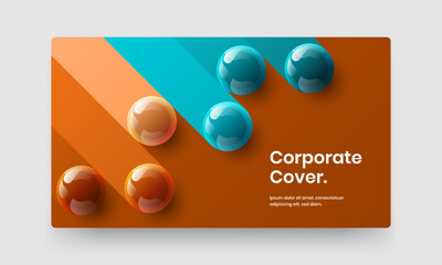 Colorful 3D balls corporate brochure template. Clean site screen vector design layout.