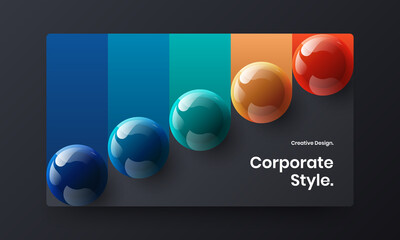 Colorful 3D spheres front page layout. Vivid company brochure design vector template.