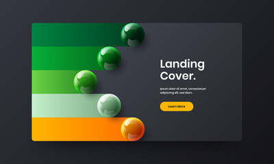 Simple site screen design vector concept. Multicolored 3D spheres annual report layout.