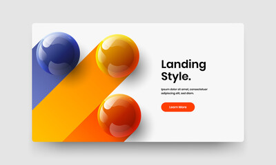 Bright landing page vector design template. Premium realistic spheres web banner illustration.