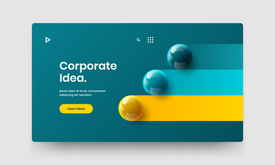 Vivid realistic balls company brochure template. Minimalistic website vector design illustration.