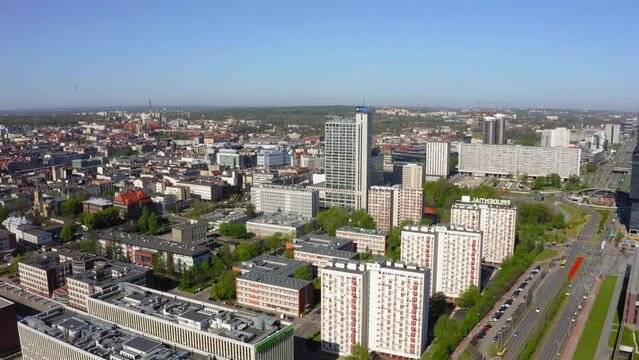 Katowice, Poland, City Center - aerial view, drone.