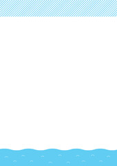 水色の斜めストライプと海のおしゃれな背景素材 -A4比率
