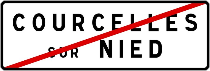Panneau sortie ville agglom&eacute;ration Courcelles-sur-Nied / Town exit sign Courcelles-sur-Nied