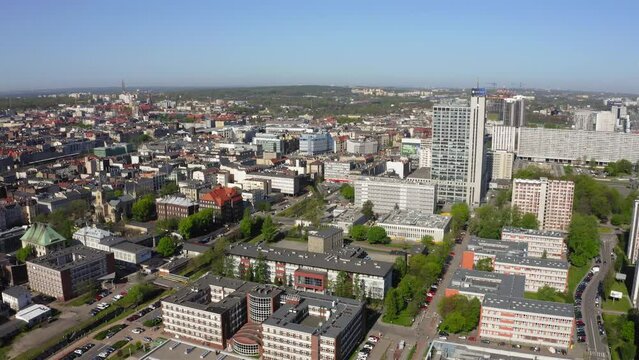Katowice, Poland, City Center - aerial view, drone.