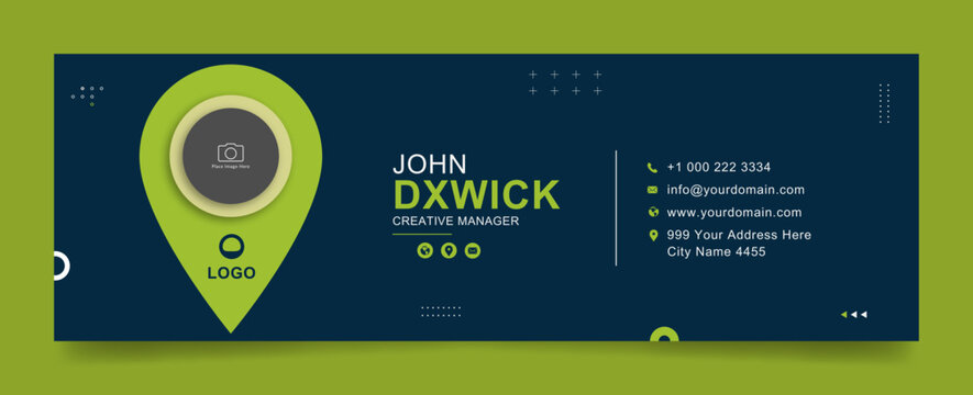 Business email signature with an author photo place modern layout and navy background
