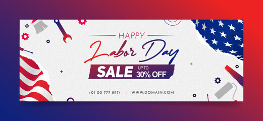 happy Labor day sale facebook cover page timeline web ad banner template | Modern layout concept design