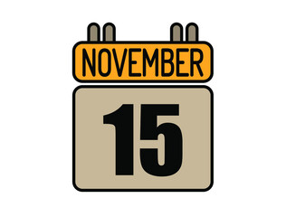 Day 15 November calendar icon. Calendar vector for November days isolated on white background.