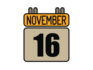 Day 16 November calendar icon. Calendar vector for November days isolated on white background.
