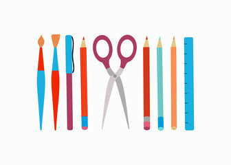 Stationery. Accessories for study. Education. Color vector illustration. The background is isolated.