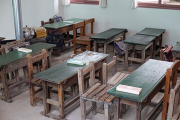 Korea's old school classroom desk with chair from 1960s to 70s