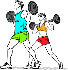 Fototapeta na wymiar couple fitness gym concept strong woman men vector illustration