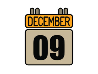 Day 9 December calendar icon. Calendar vector for December days isolated on white background.