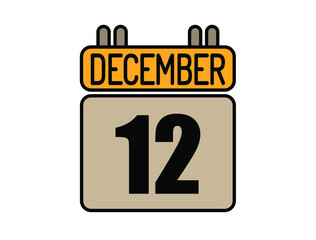 Day 12 December calendar icon. Calendar vector for December days isolated on white background.