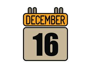 Day 16 December calendar icon. Calendar vector for December days isolated on white background.