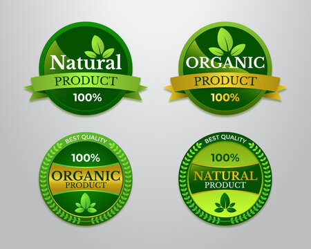 Set of natural and organic product labels, fresh farm food badges