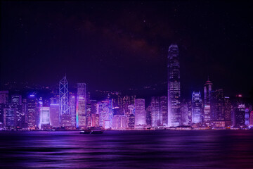 Fototapeta na wymiar Hong Kong Victoria Harbor night view,Hong Kong skyline at night, 
