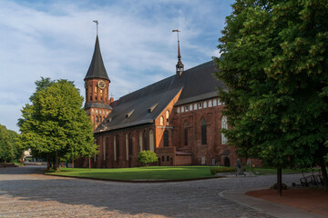 Fototapeta na wymiar View of the Koningberg Cathedral on Immanuel Kant Island on a sunny summer day, Kaliningrad, Russia