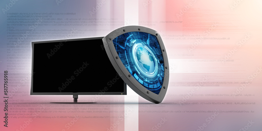 Poster 3d rendering computer with shield
