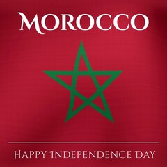 Image of morocco independence day text with green star on red background