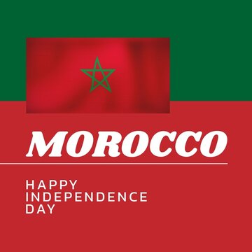 Image of morocco independence day text on red and green background