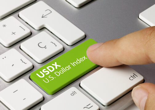 USDX U.S. Dollar Index - Inscription on Green Keyboard Key.