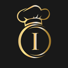 Initial Letter I Restaurant Logo Template. Restaurant Logo Concept with Chef Hat Symbol Vector Sign