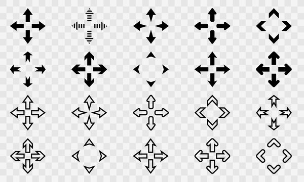 Vector set of four directions arrows : up, down, right and left. Arrows fours ways and paths. Vector 10 Eps.