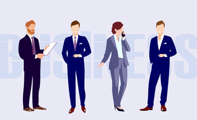 Business people team woman and business mans making business. Vector illustration. 