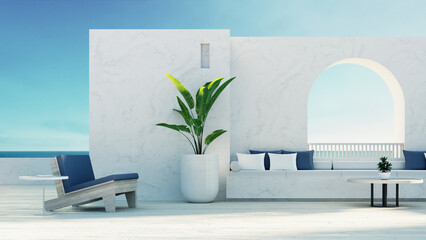 Luxury beach outdoor living - Santorini island 

style - 3D rendering 
